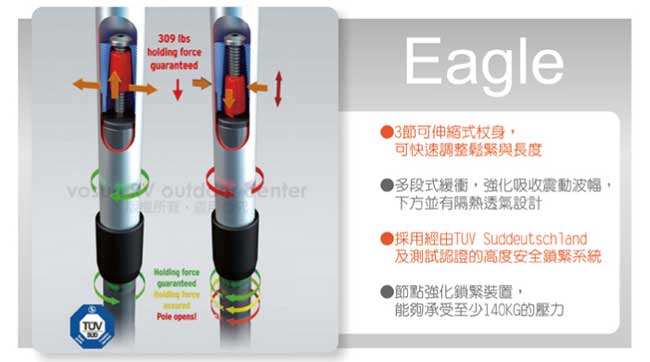 【德國 LEKI】Eagle 超輕量鋁合金三節式登山杖(無避震)