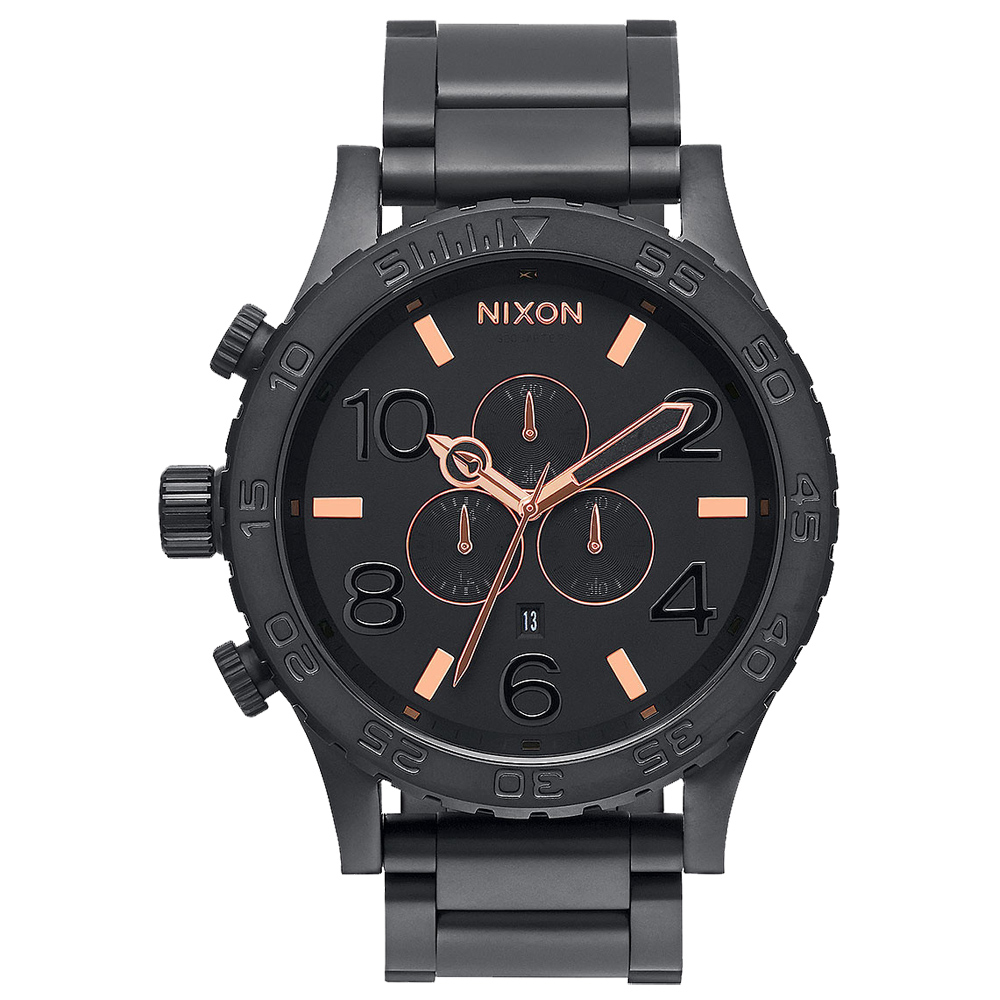 NIXON The 51-30 CHRONO 潛龍諜影運動腕錶-玫瑰金線x霧面黑/51mm