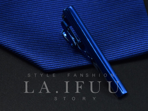 拉福 領帶夾窄版領帶夾窄領夾亮槍面(藍4.3cm)
