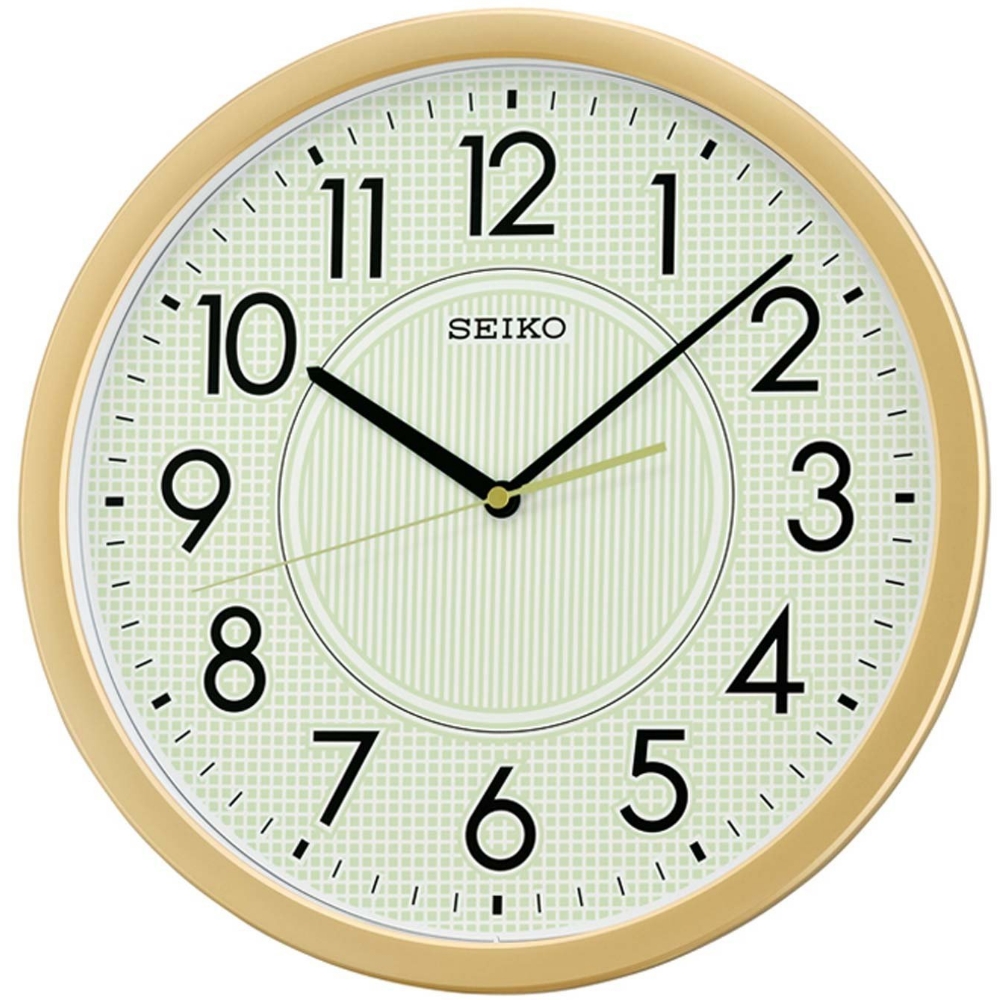 SEIKO 精工 螢光滑動式秒針靜音掛鐘(QXA629G)-金-淡綠/36cm