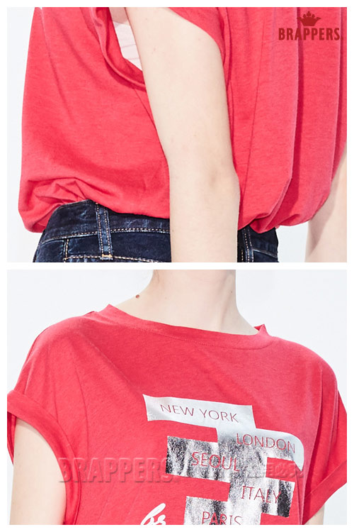 BRAPPERS 女款 連袖印箔寬版短袖T恤-桃紅
