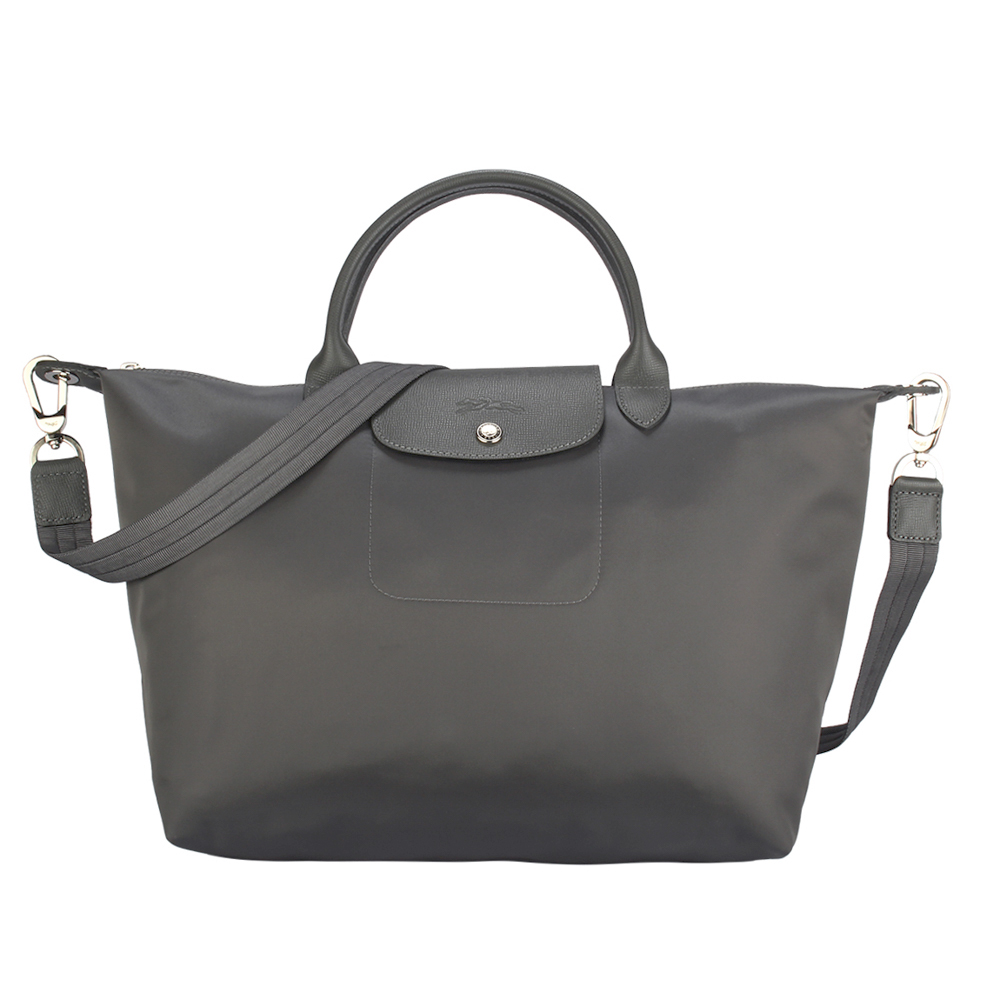 Longchamp Le Pliage Neo 短把中型水餃兩用包-鐵灰色