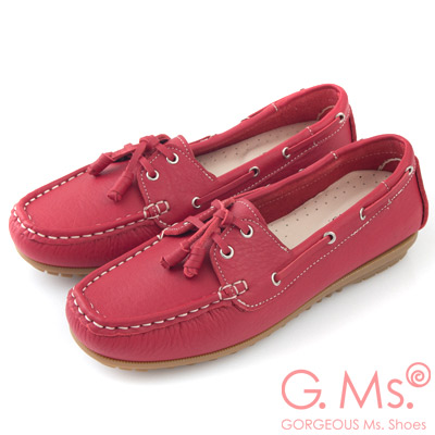 G.Ms. MIT情侶鞋系列-水洗牛皮帆船鞋-亮麗紅