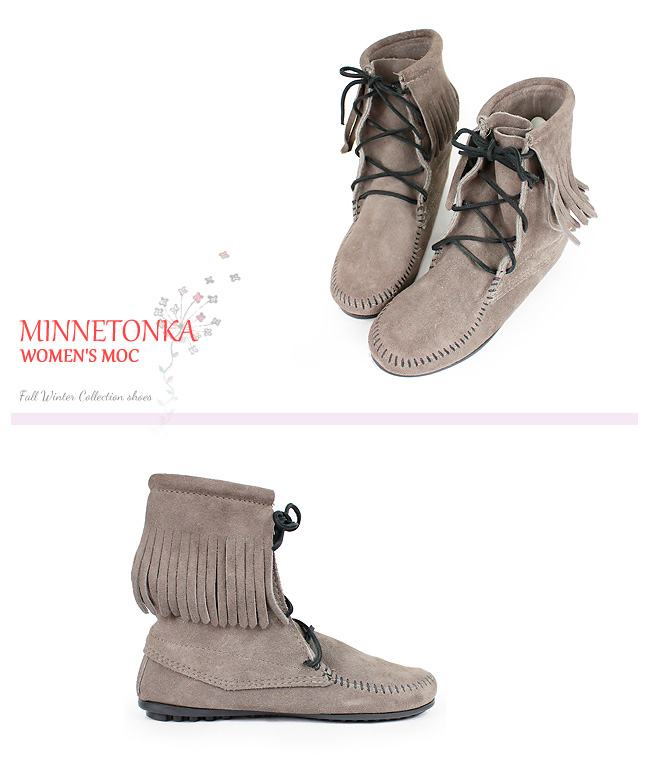 MINNETONKA 灰色麂皮單層流蘇 中筒靴 經典必備 (展示品)