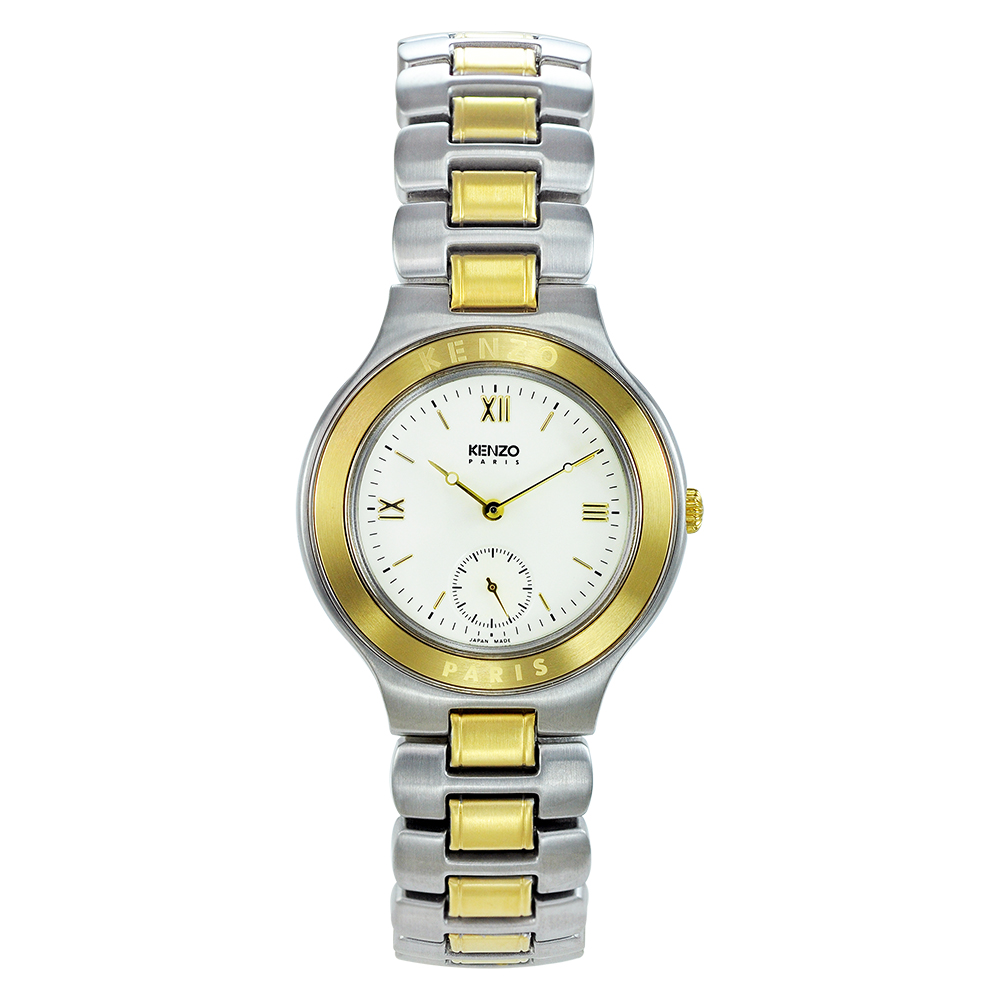 KENZO 經典知性時尚腕錶-米白色/34mm(福利品)