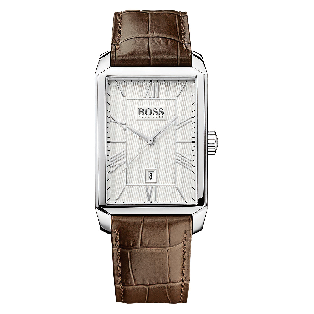 Hugo Boss 簡約羅馬時尚腕錶-銀x咖啡/31x40mm