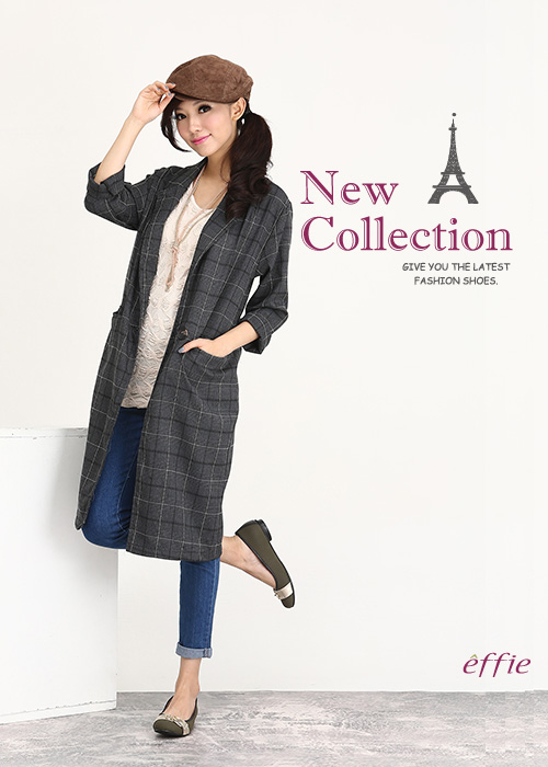 effie 都會休閒 全真皮金屬皮帶飾扣低跟鞋 橄欖綠色