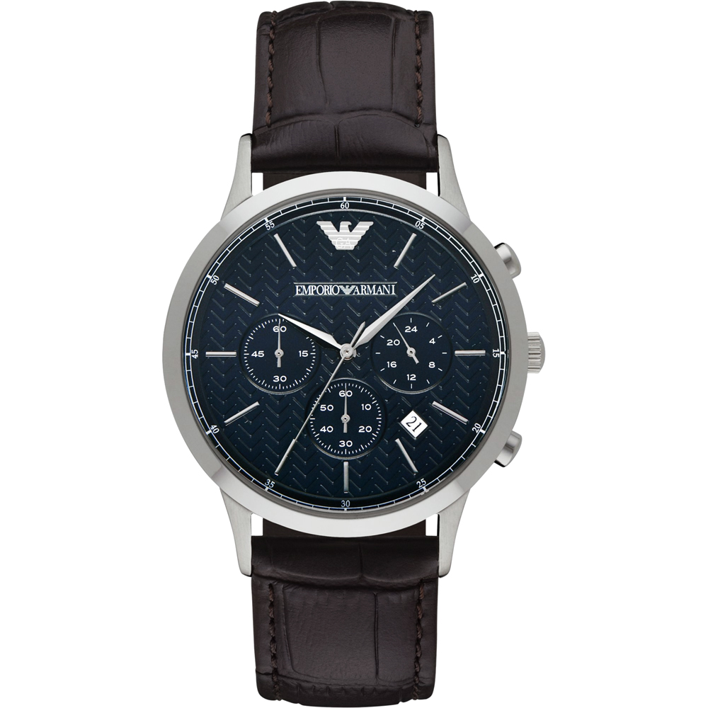 Emporio Armani Classic 都會新貴計時腕錶-深藍x咖啡/43mm