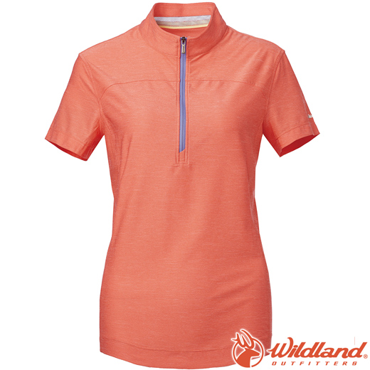Wildland 荒野 0A61621-89蜜橘色 女拉鍊雙色吸濕排汗上衣
