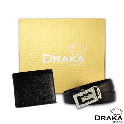 DRAKA 達卡 - 黃金禮盒 真皮皮夾+自動皮帶-6012