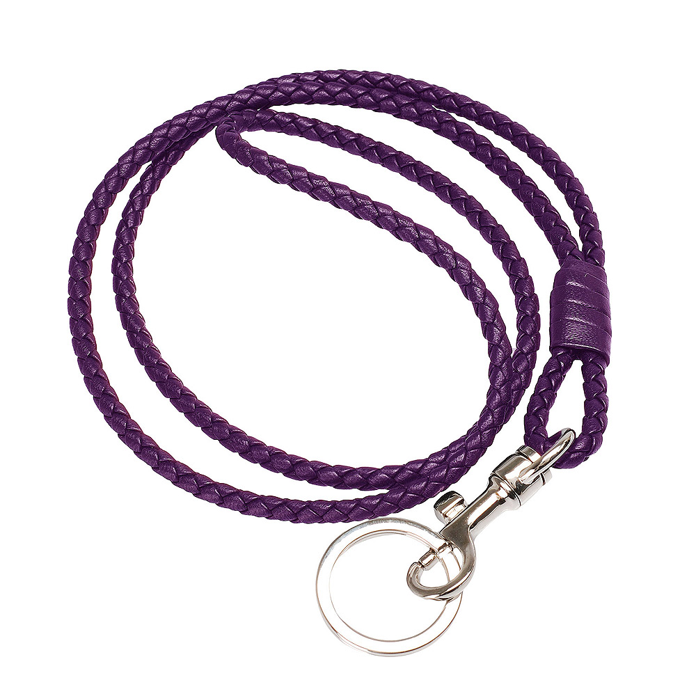 BOTTEGA VENETA 經典編織小羊皮吊繩鑰匙圈(長-深紫)