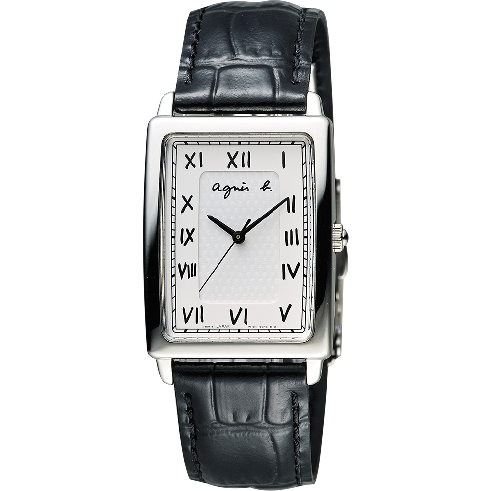 agnes b. 品味羅馬時尚腕錶-銀x黑/27mm