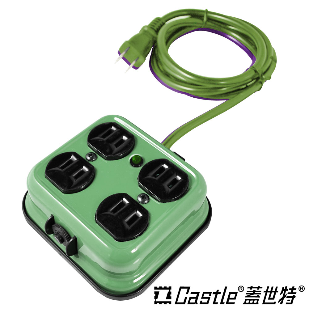 【Castle 蓋世特】 方型不傾倒安全延長插座-2孔/4座/6呎(F4B綠) /延長線