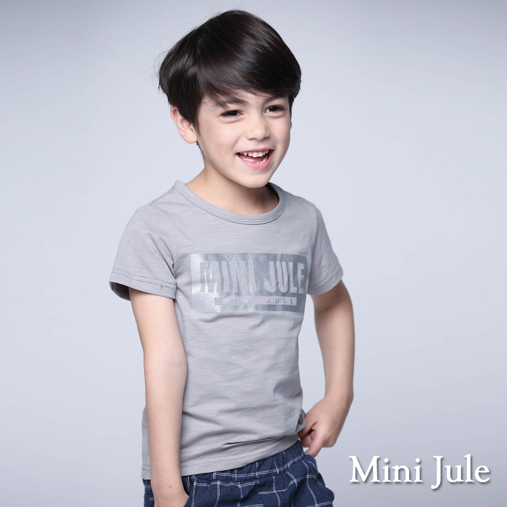 Mini Jule 童裝-上衣 耀眼字母竹節棉短袖T恤(花灰)
