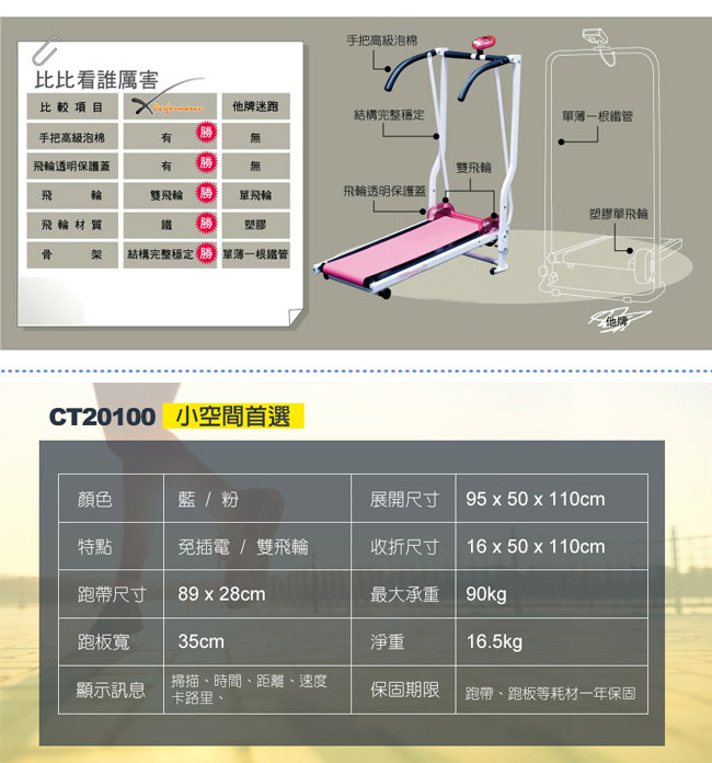【 X-BIKE 晨昌】迷你跑步機健走跑步機 台灣精品 CT20100 -粉紅色