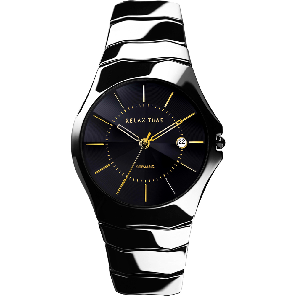 Relax Time 時尚藍寶石陶瓷腕錶-黑x金時標/36mm