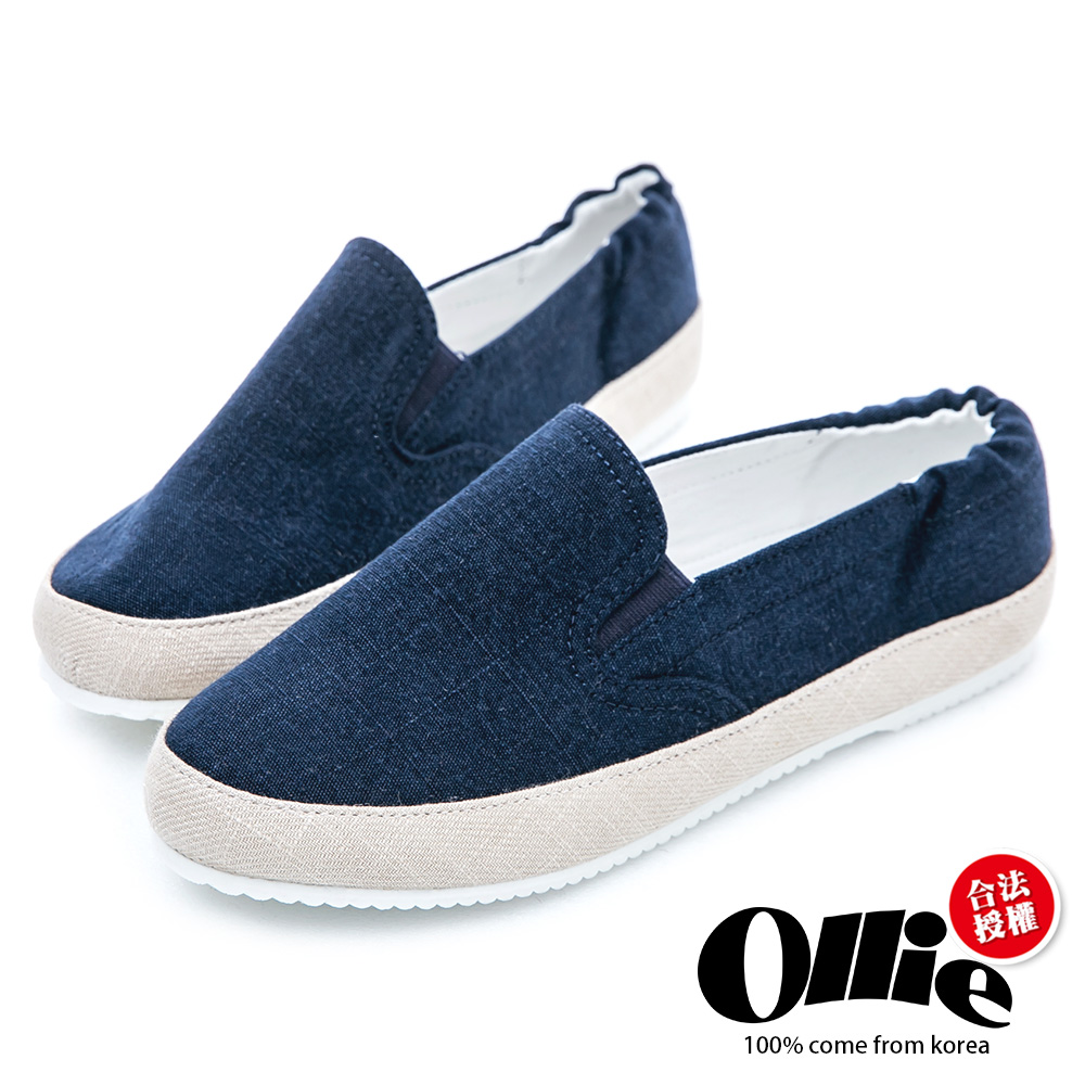 Ollie韓國空運-正韓製自然素面帆布平底懶人鞋-深藍