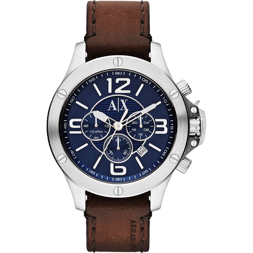 A│X Armani Exchange 重裝軍式風格計時腕錶-藍x咖啡/48mm