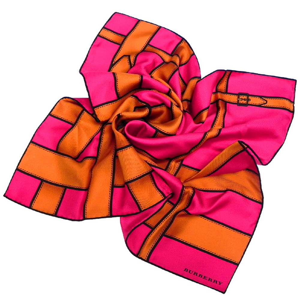 BURBERRY 釦環圖樣造型絲巾-桃紅色