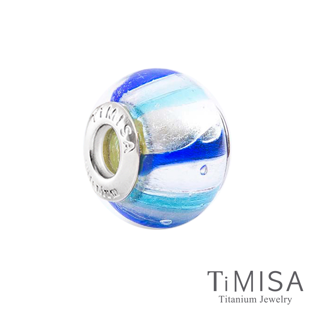 TiMISA 彈珠-藍白(11mm)純鈦琉璃 墜飾串珠