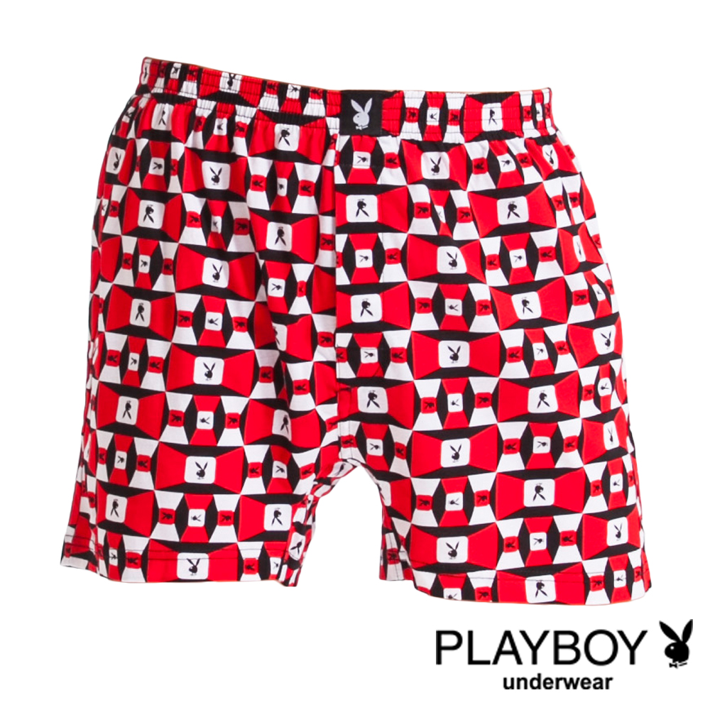 PLAYBOY LOGO印花純棉四角褲-單件(紅底方塊兔)