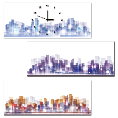 美學365-三聯客製化掛飾壁鐘時鐘畫框無框畫藝術掛畫-城市-20x50cm