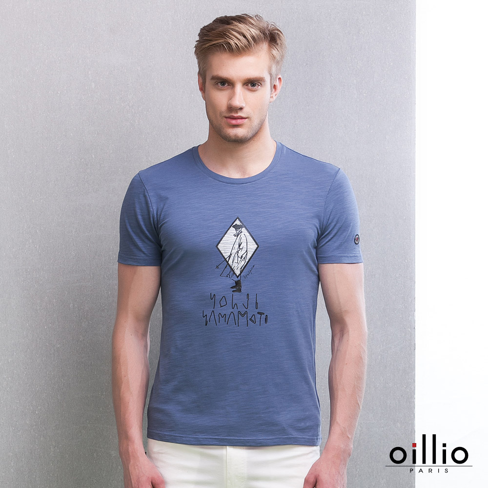 歐洲貴族oillio 圓領T恤 創意印花 質感設計 藍色