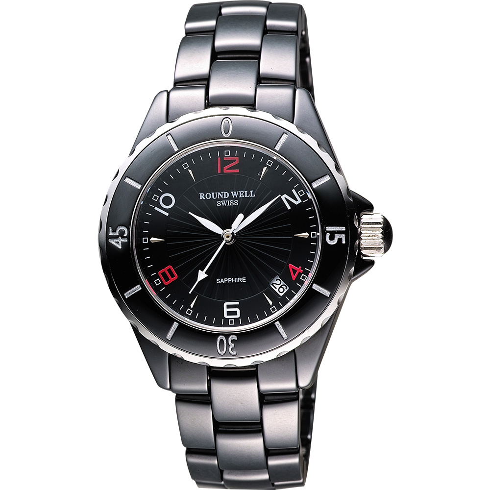 ROUND WELL 絕妙典藏時尚陶瓷腕錶-黑/39mm