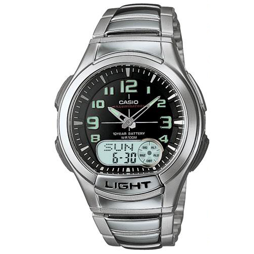 CASIO 超世代強光雙顯時區不繡鋼帶錶(AQ-180WD-1B)-黑