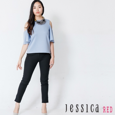 JESSICA RED - 簡約素色質感鑽飾長褲