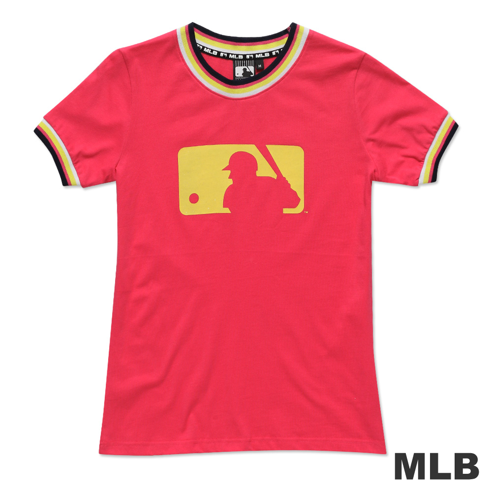 MLB-美國職棒大聯盟LOGO印花撞色造型T恤-深粉紅(女)