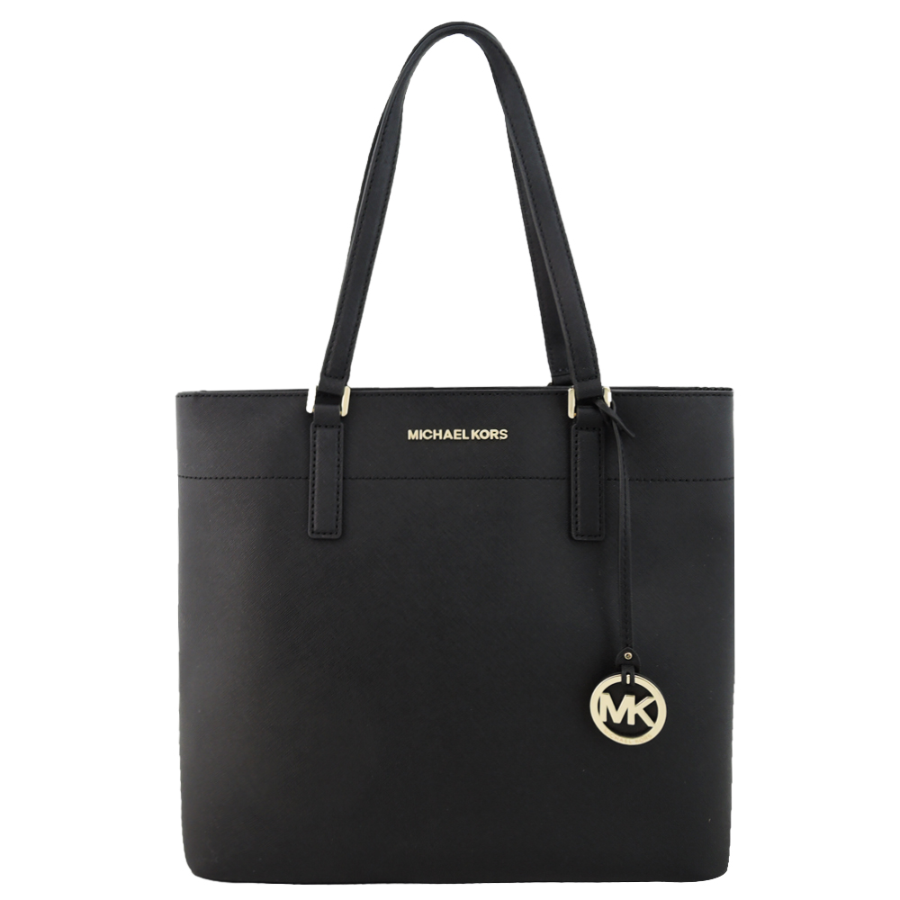 MICHAEL KORS MORGAN金字防刮皮革托特肩背包(大/黑)