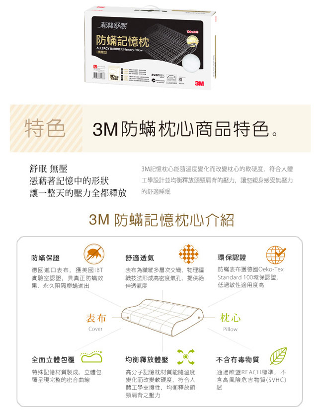 3M 新絲舒眠防蹣記憶枕-機能型L