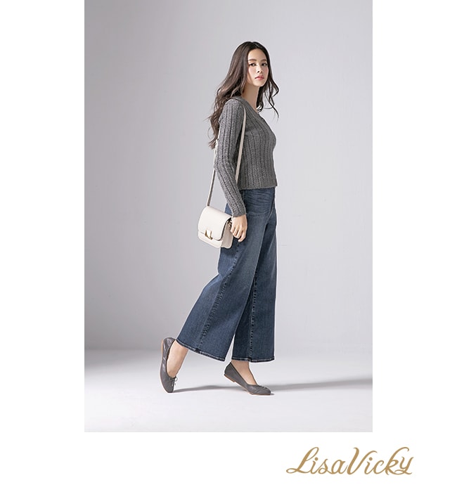 LisaVicky 經典羊皮舒適彎折不磨腳娃娃平底鞋-質感灰