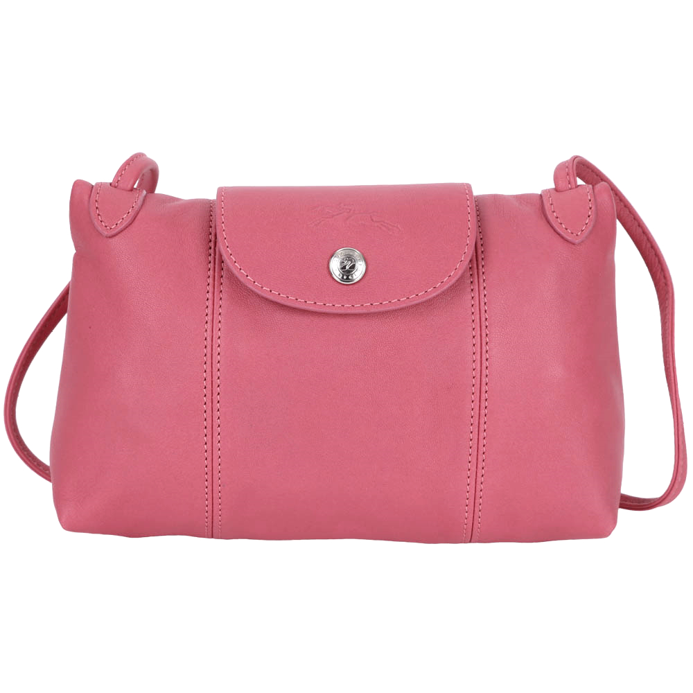 LONGCHAMP Le Pliage Cuir 小羊皮斜背包(深粉色)