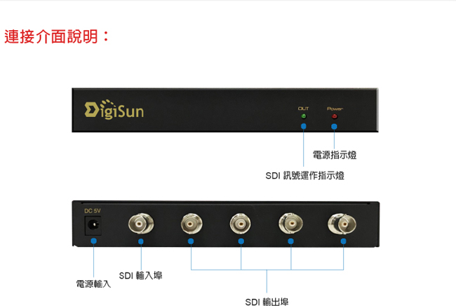 DigiSun SD312 SDI 一進二出訊號分配器