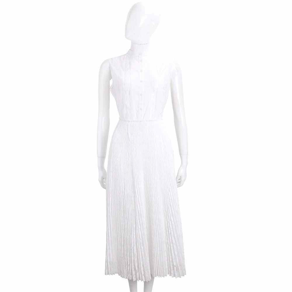 ERMANNO SCERVINO 白色拼接百褶蕾絲裙無袖洋裝