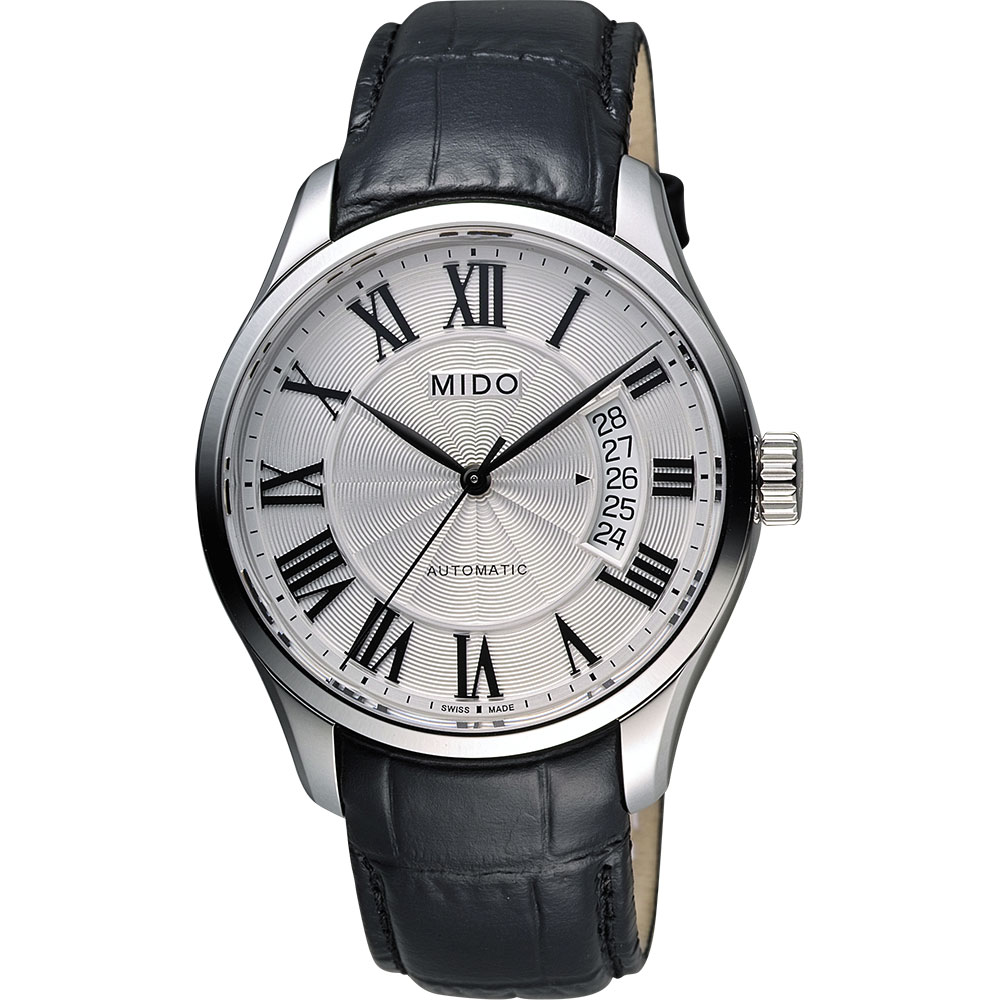 MIDO 美度 官方授權 Belluna II Gent 羅馬機械腕錶-銀x黑/40mm M0244071603300