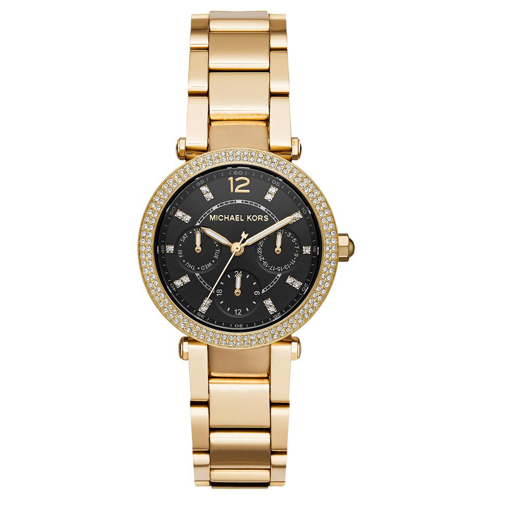 MICHAEL KORS 華麗晶鑽三眼錶(MK3790)黑x金色/33mm