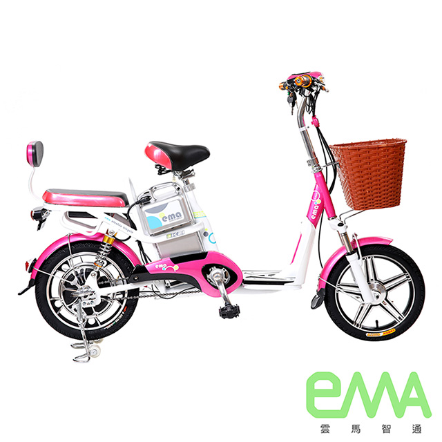 【EMA雲馬】電動 48鉛酸 LED 輕便 後雙避震電動輔助自行車 白粉