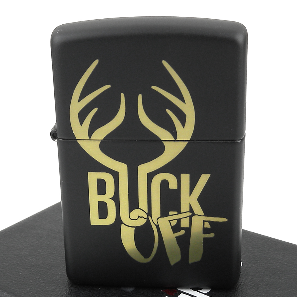 ZIPPO 美系~Buck Off-鹿角圖案黑色烤漆打火機