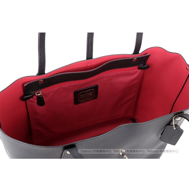 COACH Markey 金字經典轉釦荔紋皮革托特包(黑色)