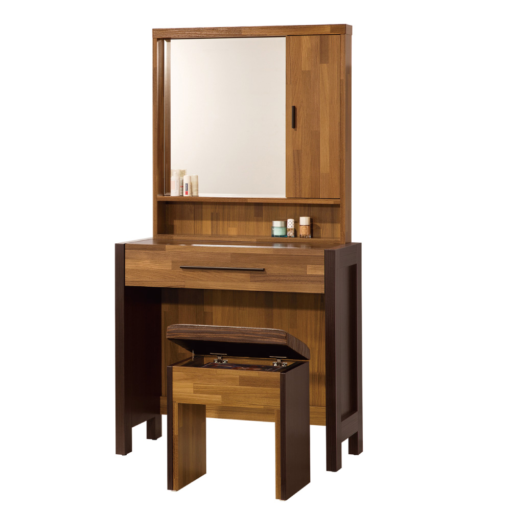 品家居 辛普森2.6尺化妝鏡台含椅-79.2x39.8x154.3cm-免組