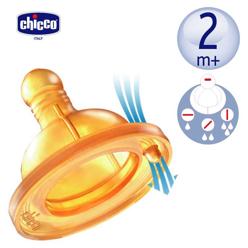 chicco-舒適哺乳-乳膠奶嘴一字孔-流量控制(2m+適用) (2入)