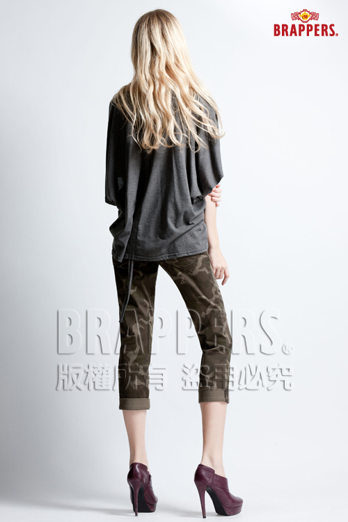 BRAPPERS 女款 BoyFirendJeans 系列-女用彈性迷彩七分反摺褲-迷彩
