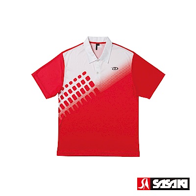 SASAKI 長效性吸濕排汗功能網球短衫-男-紅/白