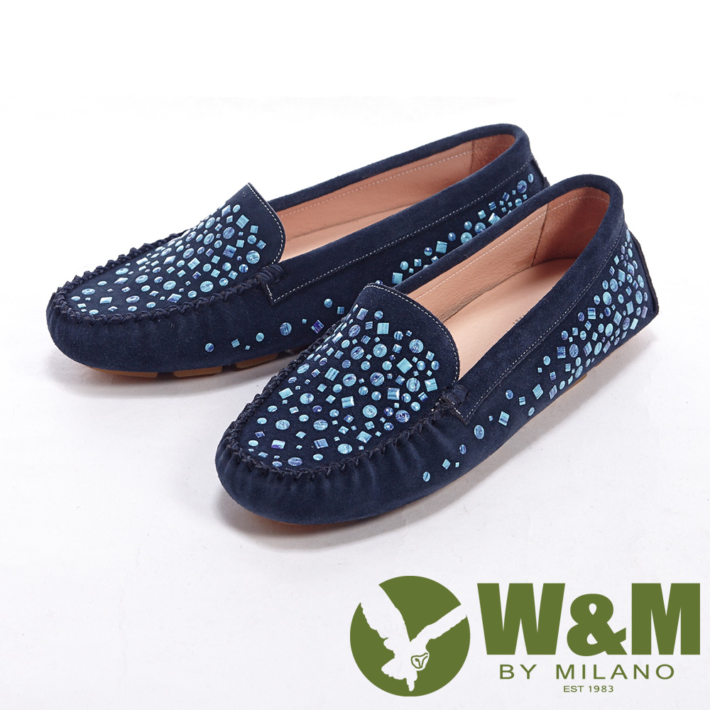 W&M 不規則幾何小貼鑽女鞋休閒鞋-深藍