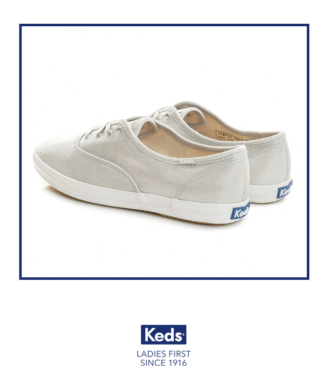 Keds CHAMPION金屬炫色經典綁帶休閒鞋-金屬灰