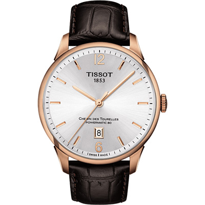 TISSOT 天梭 官方授權 杜魯爾系列機械動力80腕錶 送禮推薦-銀x玫瑰金框/42mm T0994073603700