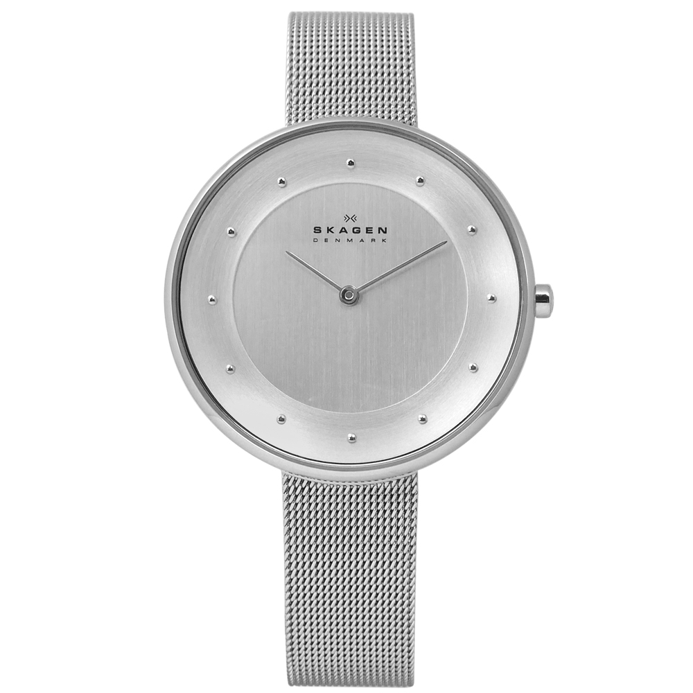 SKAGEN Gitte 優雅大方圓珠刻度米蘭編織不鏽鋼手錶-銀色 /38mm